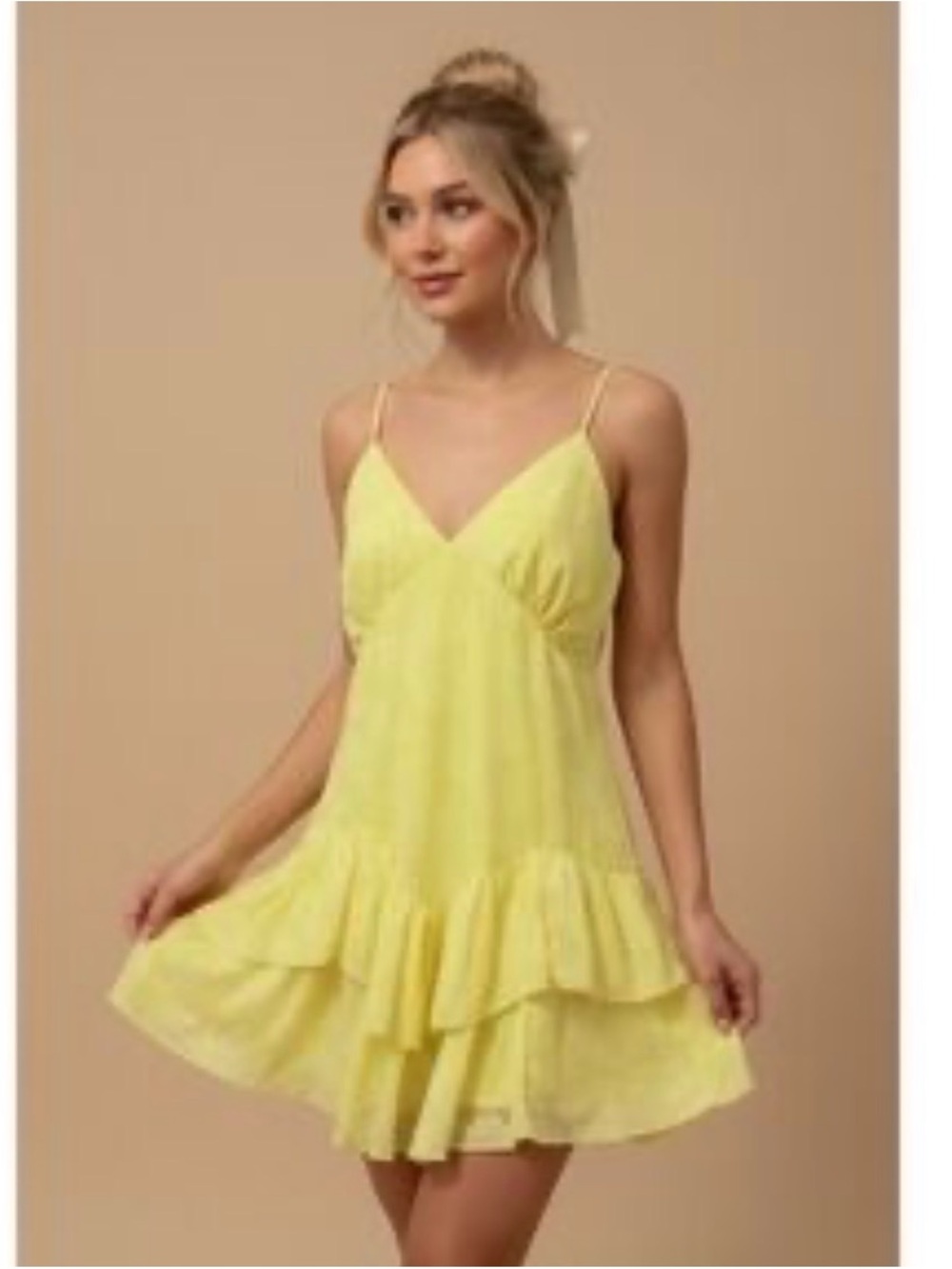 wild fable Yellow Tiered Spaghetti-Strap Mini Dress